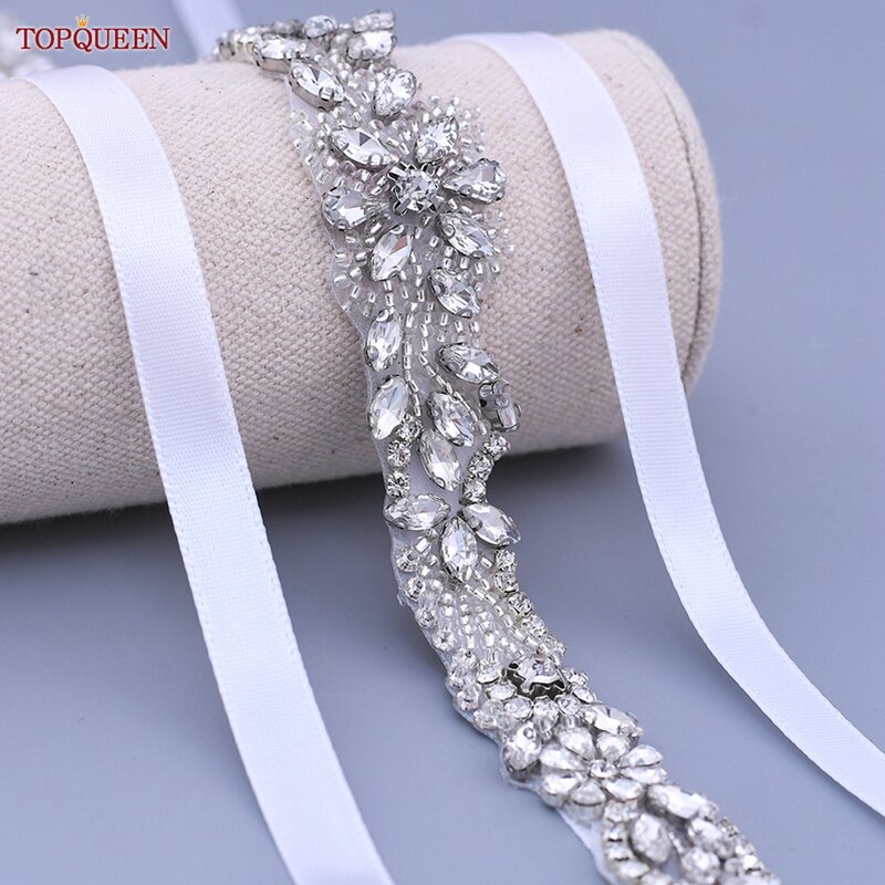 TOPQUEEN-Cinturón de diamantes de imitación para boda, faja nupcial, vestido de fiesta, decoración de cintura, accesorios de apliques hechos a mano, S491