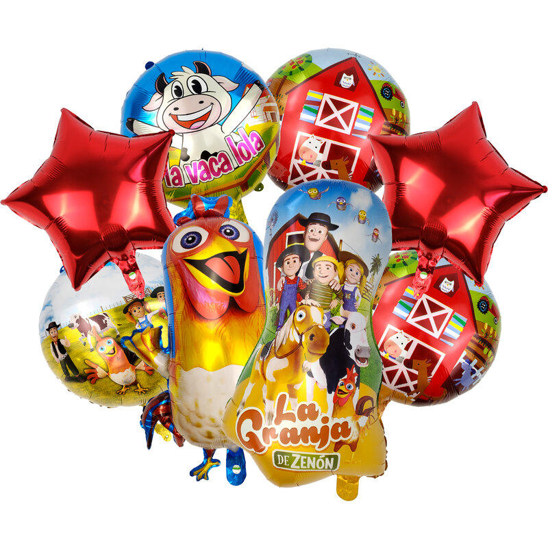 La Granja De Zenon-Ballons en Mylar pour Enfants, 20 Pouces, Ronds, Animaux de la Ferme, Fournitures de ixDécoratives, 8 Pièces
