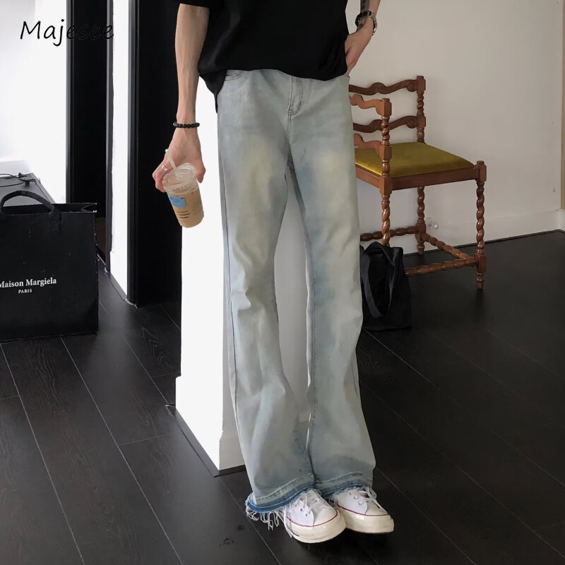 Dżinsy dla mężczyzn Streetwear klimat w stylu Vintage, wiosenna popularny wszechstronny amerykański styl Harajuku z panelami zgrane prosto highstrestreet