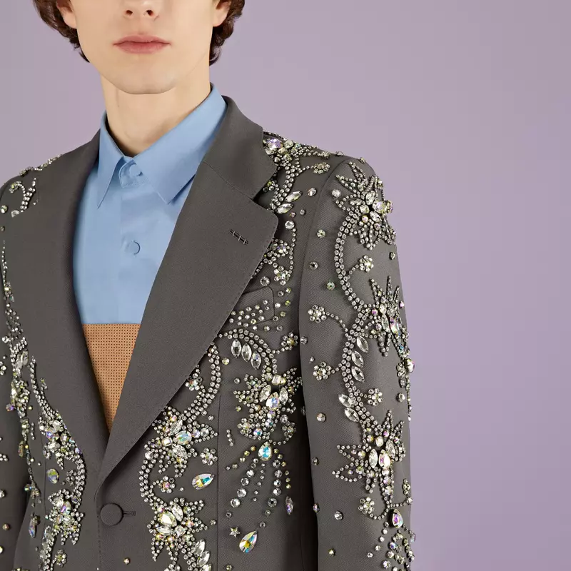 Conjunto de trajes de lujo con cristales para hombre, chaqueta gris hecha a medida, Blazer de 2 piezas y pantalones, esmoquin de boda para novio, el mejor abrigo