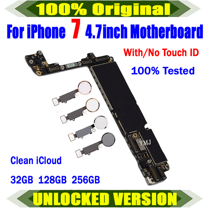 จัดส่งฟรี Mainboard ทำความสะอาด ICloud สำหรับ iPhone 7สนับสนุนเมนบอร์ด Update สำหรับ iPhone 7 Logic Board แผ่นทำงานเต็มรูปแบบ