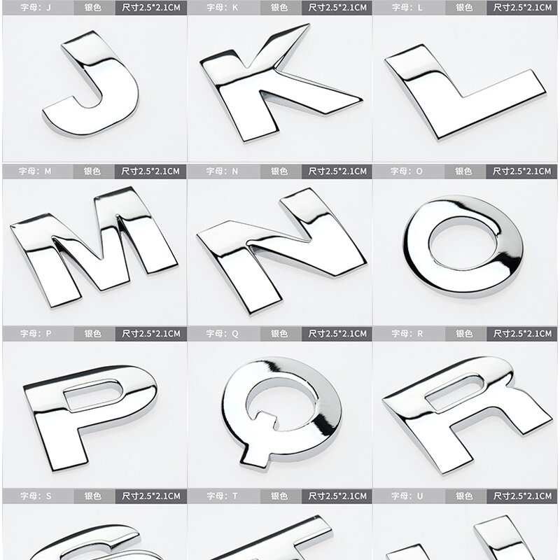 3D Metal Alfabeto Letras Emblema, Números, Chrome Rotulagem Etiqueta Do Carro, Digital Emblema Acessórios, Motocicleta DIY, 45mm, 25mm, 1Pc