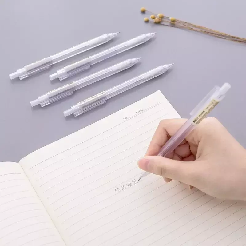 1/3/5 buah/set Pensil mekanis putih pena otomatis 0.5/0.7mm isi ulang untuk siswa perlengkapan sekolah aksesoris alat tulis kantor