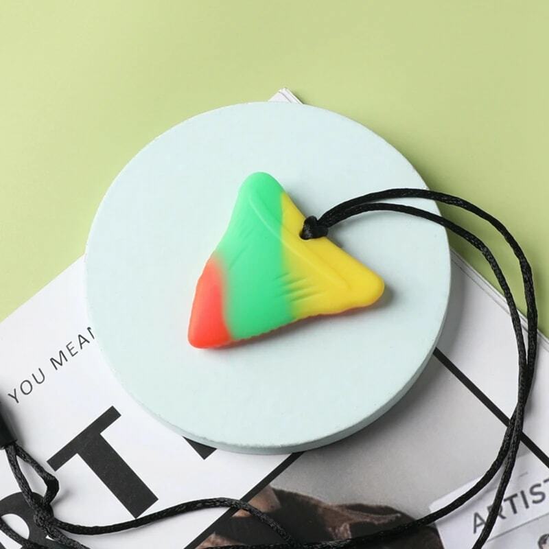 1 Pack Sensorischen Kauen Halskette Ziegel Zäh Kinder Silikon Dreieck Fangs Spielzeug, Silikon Zähne für Kinder mit Autismus