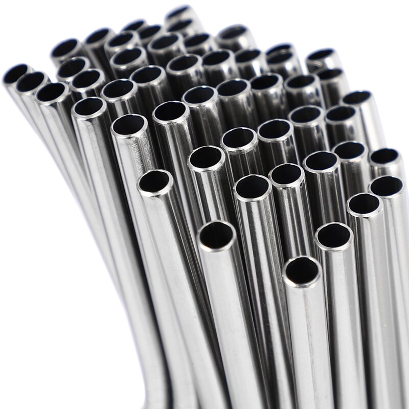 Pajitas de Metal de 100 piezas, tubos de agua potable de acero inoxidable 304, 215 Mm X 6 Mm, curvas y 50 pajitas rectas