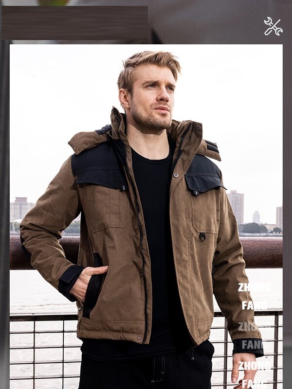 Ciepłe kurtki zimowe termiczna dla mężczyzn bawełniana płaszcz z podszewką zagęszczona odzież robocza odzież męska kurtka płaszcze z kapturem