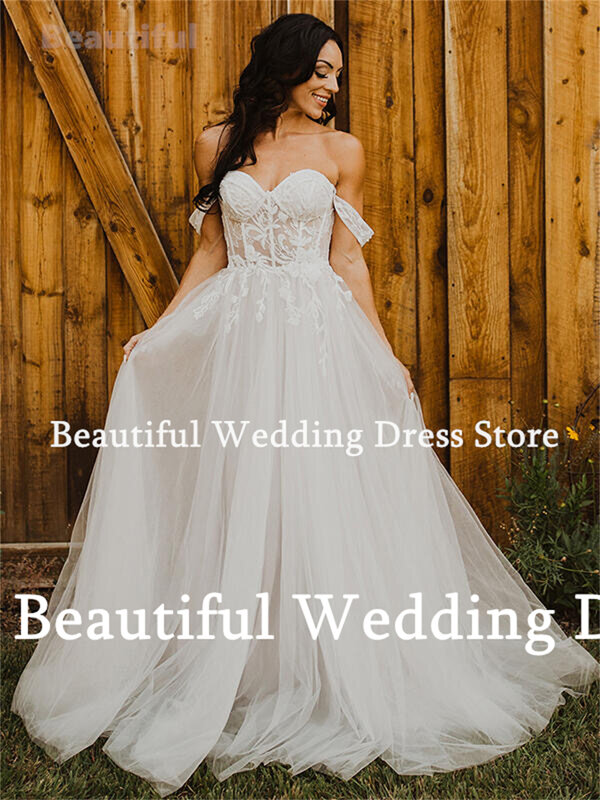 New Beach Wedding Dress Sweethear Neck Lace Appliques A-Line Tulle Floor-Length Vestidos de novia 2024 Bridal Gown robe de marié