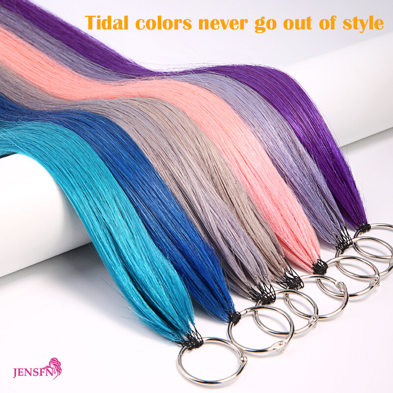 JENSFN Color Hair Micro Feather New Hair Extensions Human Hair Straight Hand Knitting  20 Inch 0.8g/Strand Color Hair Salon