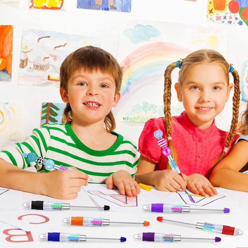 12 Stück mehrfarbige Perlens tifte 4 in1 farbige Perlen Stift einziehbare Kugelschreiber für DIY machen Kit Studenten Kinder langlebig