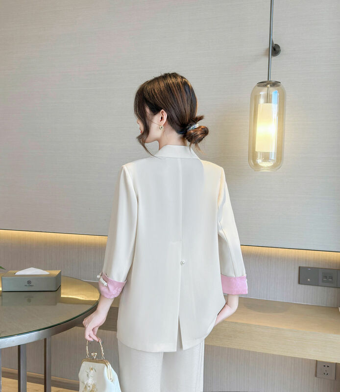 중국 스타일 전국 여성 세트 재킷, 레트로 버클 플러스 사이즈, 캐주얼 우아한 세트 블레이저 탑, 2024 용수철 여름 신상