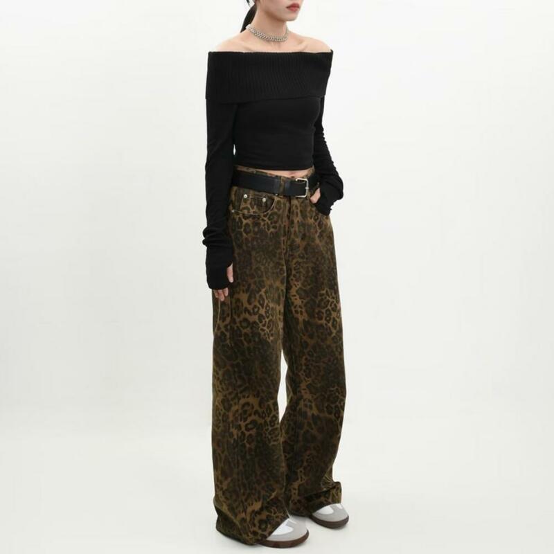 Unisex-Hop-Jeans mit Leoparden muster für Erwachsene mit weichem Streetwear-Stil für junge Erwachsene, lose für modische Zwecke