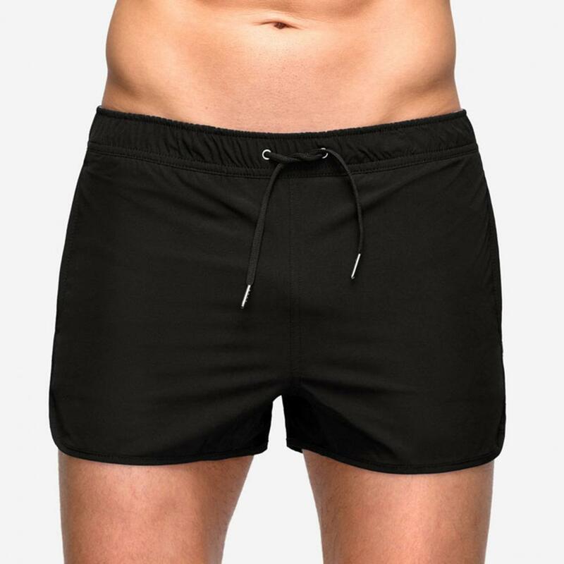 Shorts de cintura elástica masculino com bolsos, cordão de malha seca rápida, shorts de praia masculino surf, esporte fitness