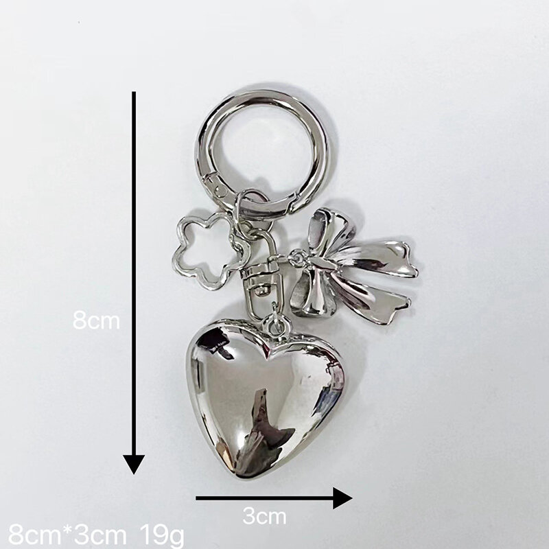Handmade coração grande Keychain, plástico cor prata chaveiro, carro e bolsa decoração
