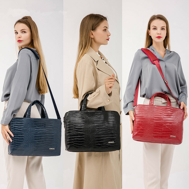 Skórzane torebki damskie ze wzorem krokodyla o dużej pojemności 15.6 Cal torba na laptopa walizka biznesowa torby na ramię 2023 nowości