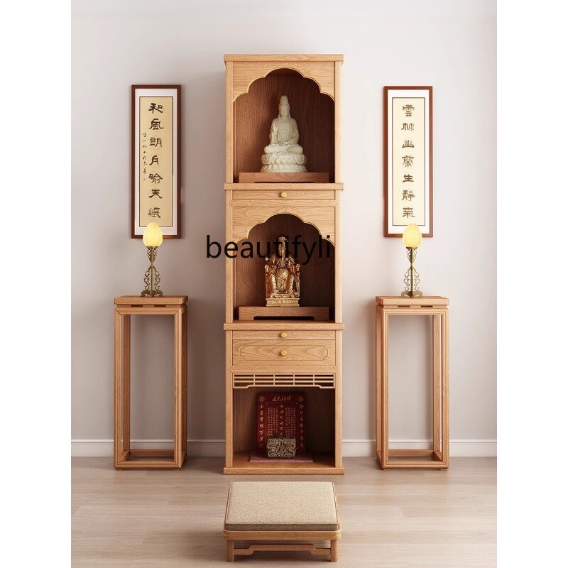 خزانة ملابس بسيطة من الخشب الصلب ، محراب البودا ذو 3 طبقات ، مذبح قوانيين المنزلي ، خزانة بودا إله الثروة
