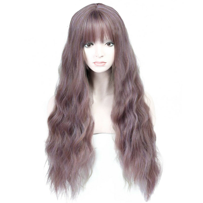 Long Wavy Purple Cosplay Synthetic Wigs Lolita Carnival With Bangs for Women Party Dailly Heat Resistant Wig