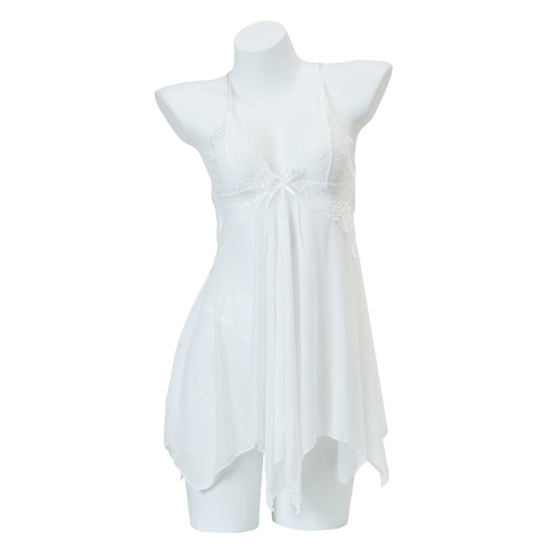 Seksowna damska koronkowa piżama Plus siatka Ultra-cienka bielizna przezroczysta koszula nocna bez pleców jednolita erotyczna bielizna nocna