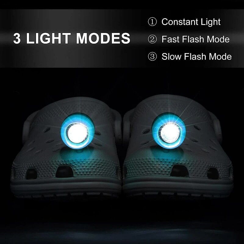 Croc용 방수 LED 조명, 야외 야간 러닝 워킹 샌들 액세서리, 신발 참 장식, IP67 헤드라이트, 2 PCs