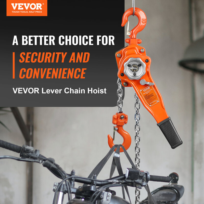 VEVOR Manual Lever Chain Hoist 2.8m Lifting Altitude Chain Hoist W/Auto Chain Leading&360° Rotation Hook for Garage Factory Dock