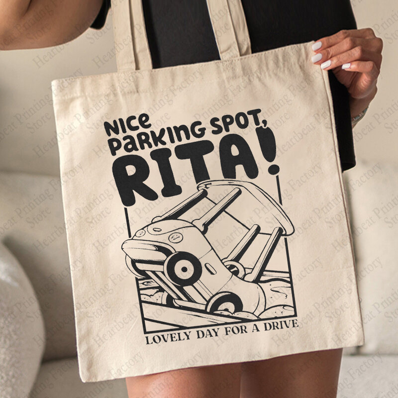 Tas bahu pola Rita tempat parkir bagus tas Tote Anime lucu kanvas mobil untuk perjalanan tas belanja wanita dapat digunakan kembali
