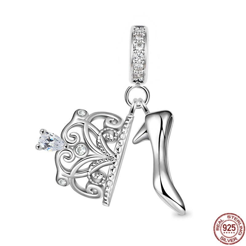 Perak murni 925 autentik hak mahkota elegan, manik jimat menjuntai jalan hidup Cocok asli gelang Pandora hadiah perhiasan DIY