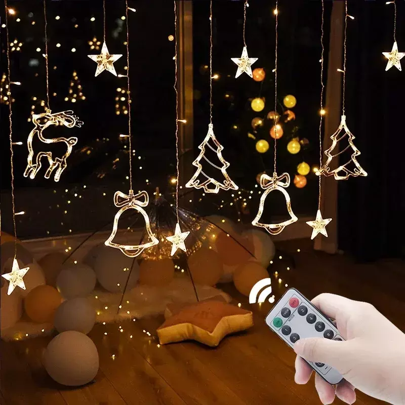 Guirnalda de luces LED con forma de estrella para decoración navideña, cortina de hadas para exteriores, vacaciones, boda, fiesta, Año Nuevo, 2023