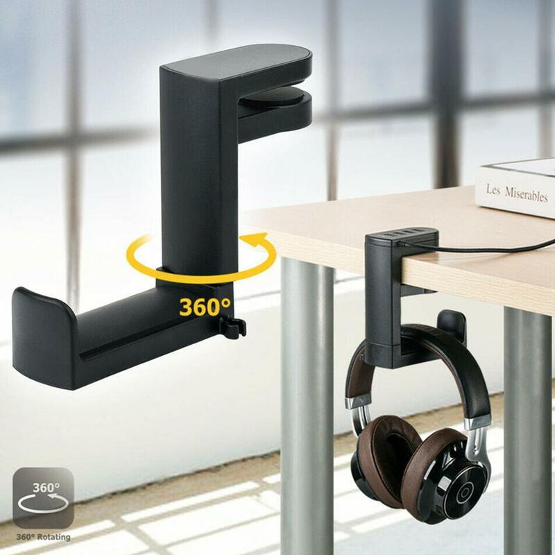 Soporte giratorio de 360 ° para auriculares, soporte para auriculares de escritorio, gancho para auriculares para juegos de PC, controlador de auriculares