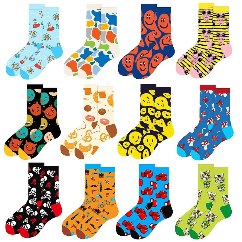 2023 Herbst Winter neue Tier Mittel rohr Socken geometrische Männer Socken lustige Schädel Socken lächelndes Gesicht weibliche Socken