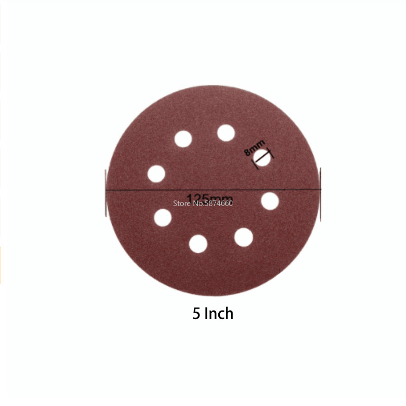Papel de lija de forma redonda, discos de lijado de bucle de gancho, hoja de pulido, almohadilla de pulido para lijadora de 8 agujeros, 100/50 piezas, 125mm
