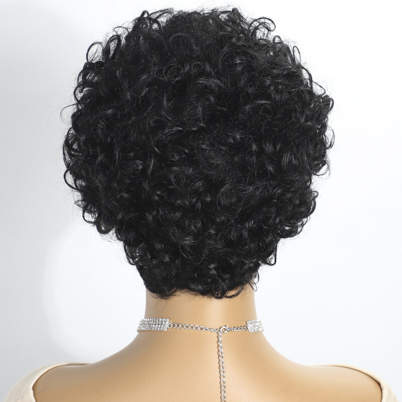 Peruca de cabelo humano encaracolado curto com Franja para mulheres, máquina completa, onda de água profunda, cabelo brasileiro, cabelo fofo