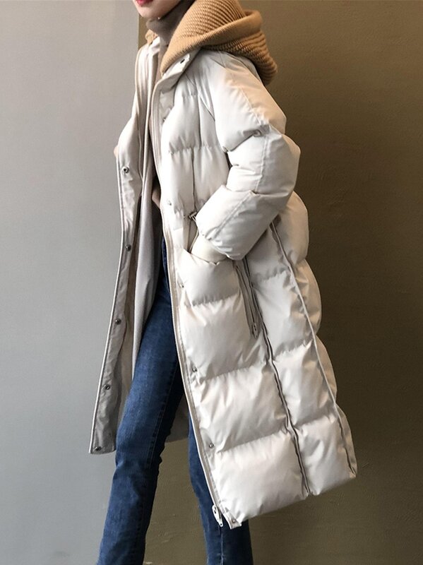 Женское пальто средней длины из пуха и хлопка, толстая свободная толстовка с капюшоном, одежда с хлопковой подкладкой
