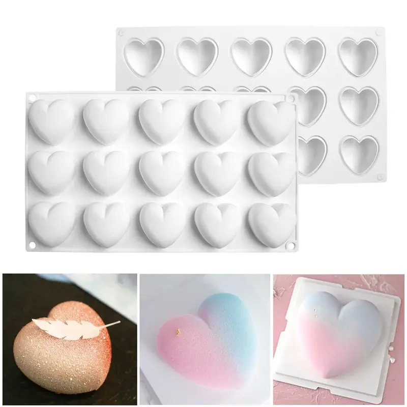 15 Cavity Heart Chocolate Silicone Mold Valentine's Day Love Cake Decor Candy Jelly Baking Set Soap Candle Mould Ice Tray Gift