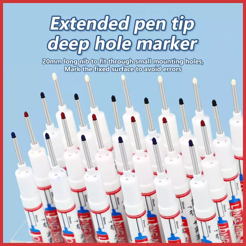 Long Nib Head Markers for Metal Perfurating Pen, Deep Hole, impermeável, Banheiro, Decoração para Carpintaria, Multi-Purpose, 20mm, 4Pcs por conjunto