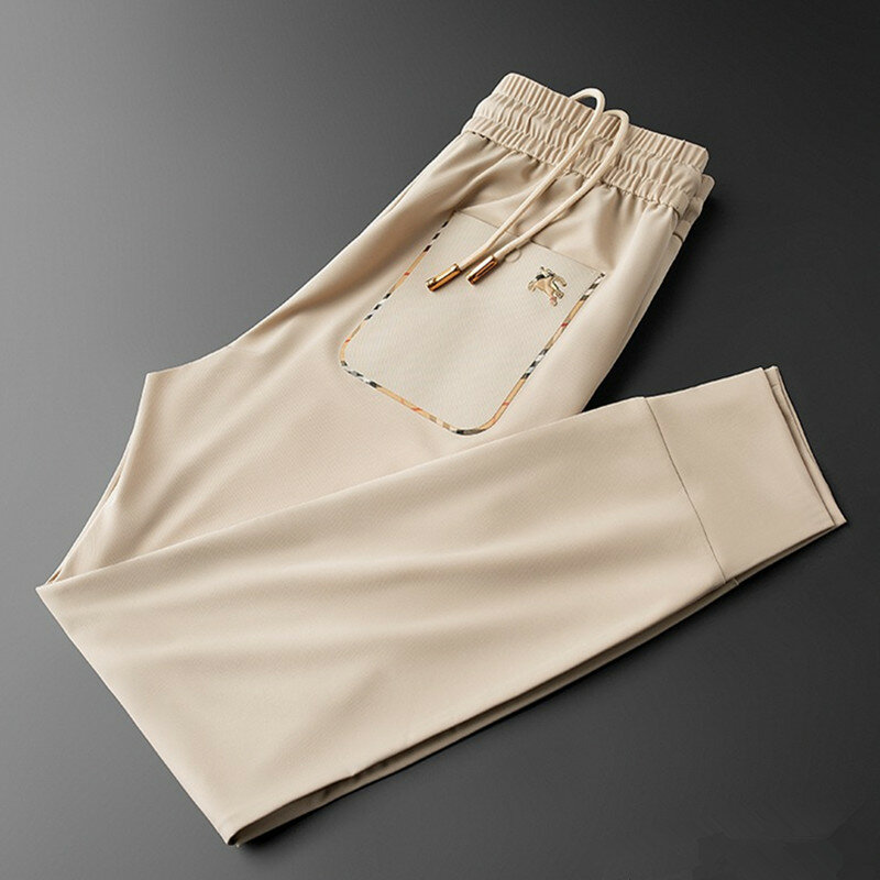 Boweylun-calça casual fina e leve com cordão, respirável e confortável, calça esportiva justa para jovens, primavera e outono