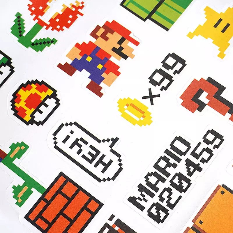 Pegatina de dibujos animados de Super Mario Bros, juguete de máquina roja y blanca, Pixel Wind impermeable, Maleta, cuaderno, pegatina decorativa, regalo de juguete