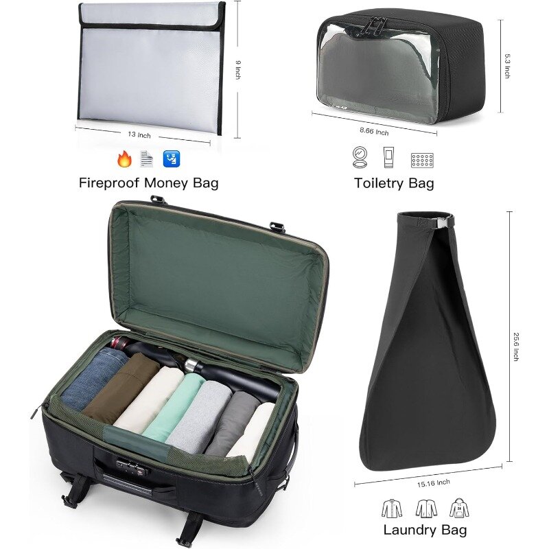 Сумка для багажа на ночь, очень большой рюкзак подходит для ноутбука до 17,3 дюймов (черный (одобрен для полета), 45 л, расширяемый с 3 кубиками)
