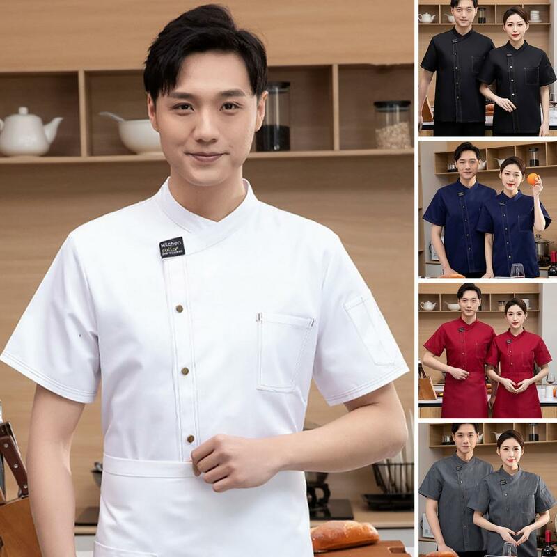 Men Women Chef Uniform Professional Unisex Chef Uniform with Stand Collar Patch Pocket for Restaurant Bakery Waiters for Comfort