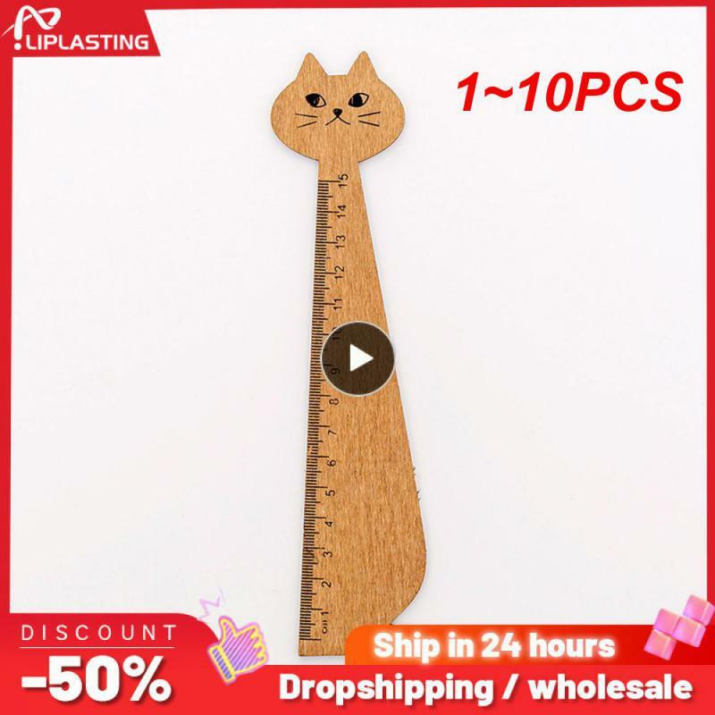 Righello a forma di gatto 1 ~ 10 pezzi righello dritto animale in legno carino per cancelleria domestica scolastica