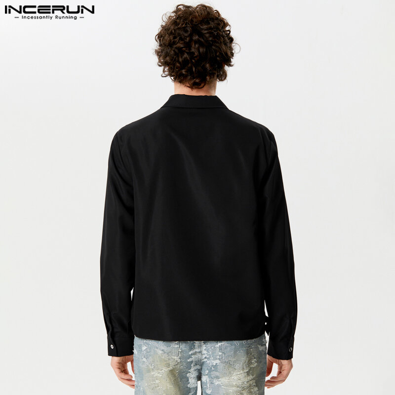 Men's Shirt Lace Patchwork Lapel Long Sleeve Button Male Irregular Shirts Streetwear 2024 Fashion Casual Camisas S-5XL INCERUN