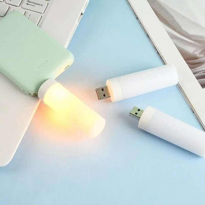 LED USB Light เปลวไฟโคมไฟรูปเทียนไฟโคมไฟหนังสือสำหรับแบตสำรอง Camping แสงบุหรี่แสง