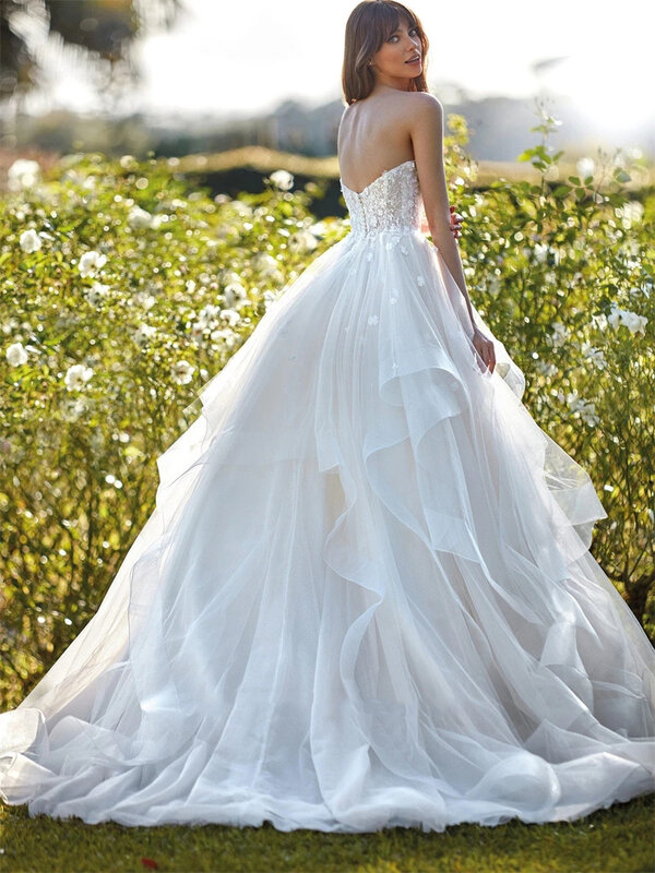 2023 Sexy Sweetheart A-Line Wedding Dresses Lace Applique Bohemia Sleeveless Tulle Bridal Gowns Vestido De Novia Robe Mariée