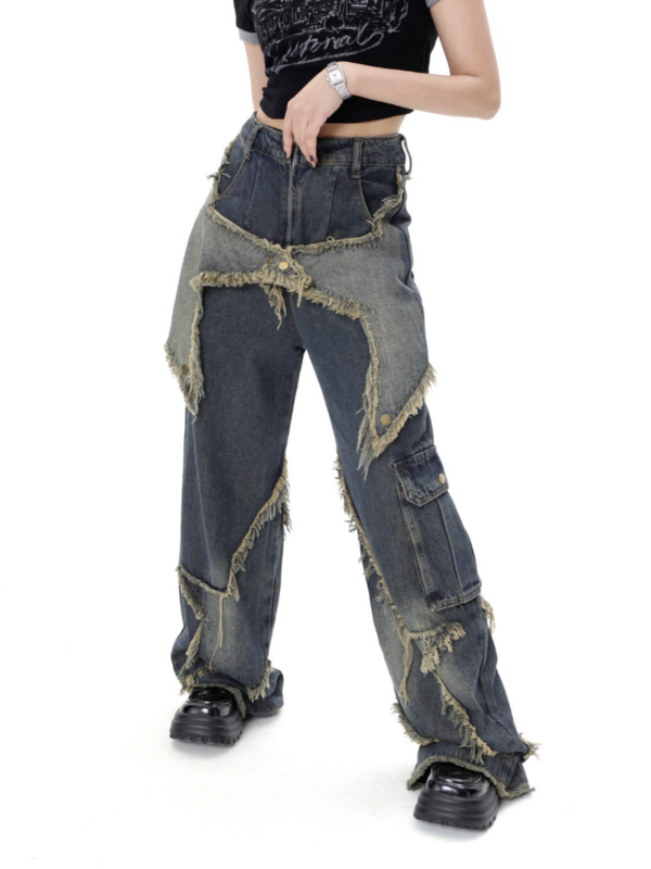 Pantalones vaqueros informales con borlas de estrella para mujer, Jeans Retro de estilo americano, pantalones de pierna ancha sueltos, moda Punk, primavera y verano