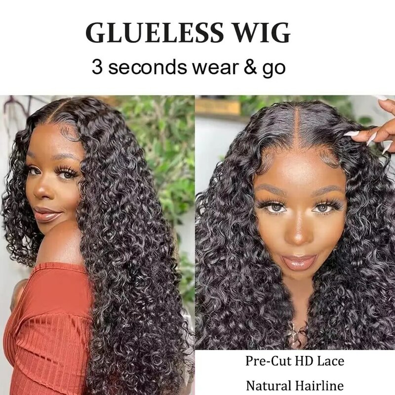 Deep Wave Glueless Lace Frontal Human Hair Wig Ready To Wear 4x4 Lace Closure Wig Curly Wave Glueless Human Hair Wig For Women