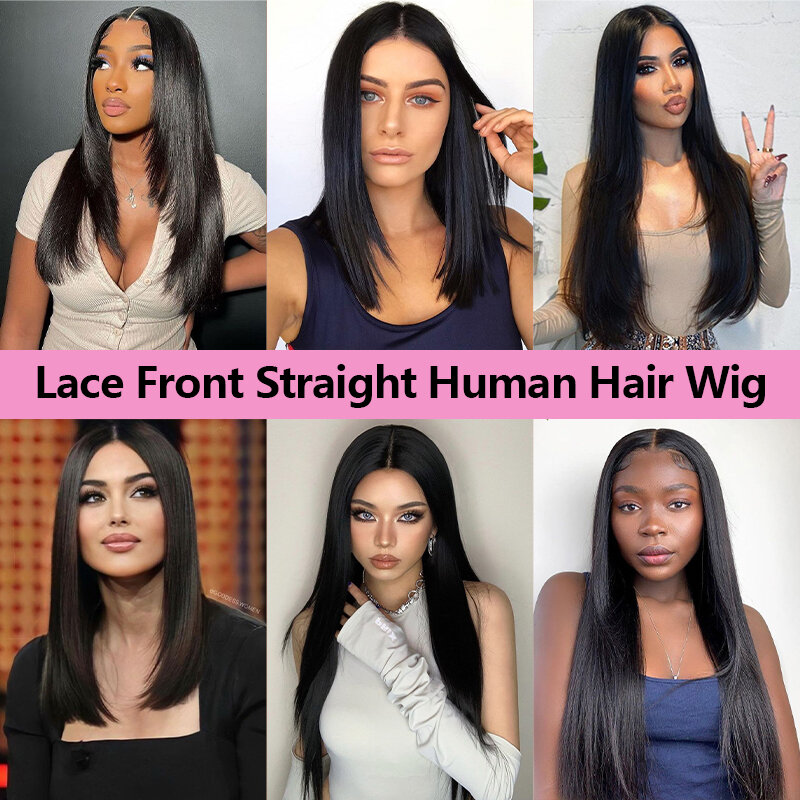 Bone Straight HD Lace Frontal Wig para mulheres, cabelo humano brasileiro, peruca frontal de renda 13x4, cru, 100%, à venda