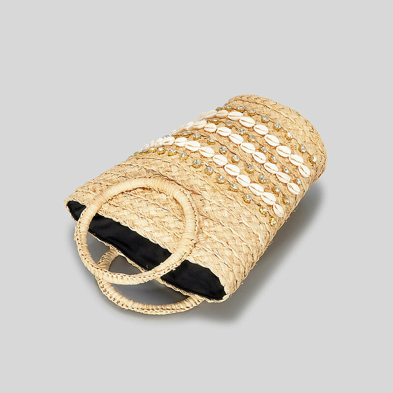 Bolso tejido de mimbre de estilo étnico, bolso de hombro con carcasa de anillo, hecho a mano, 2024
