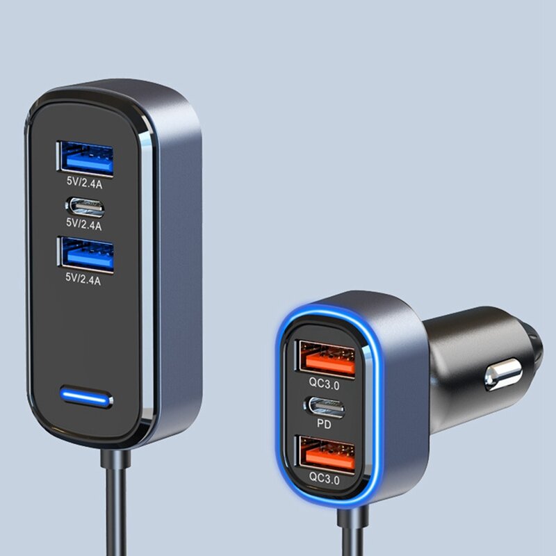 Автомобильное зарядное устройство, 75 Вт, супер мини USB C, автомобильное зарядное устройство USB C, цельнометаллическое автомобильное зарядное устройство с 6 портами (черный)