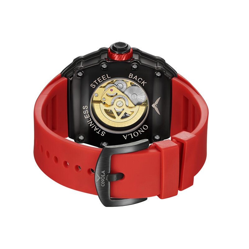 Onola Merk Mode Automatisch Horloge Vierkante Holle Horloge Casual Luxe Waterdichte Monteur Horloges Voor Mannen