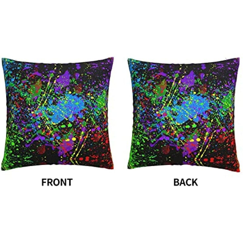 Glow in Dark Splatter Neon Throw Pillow Covers Square Pillowcase Home Decor for Couch Sofa Bed Cushion Decorative Cover