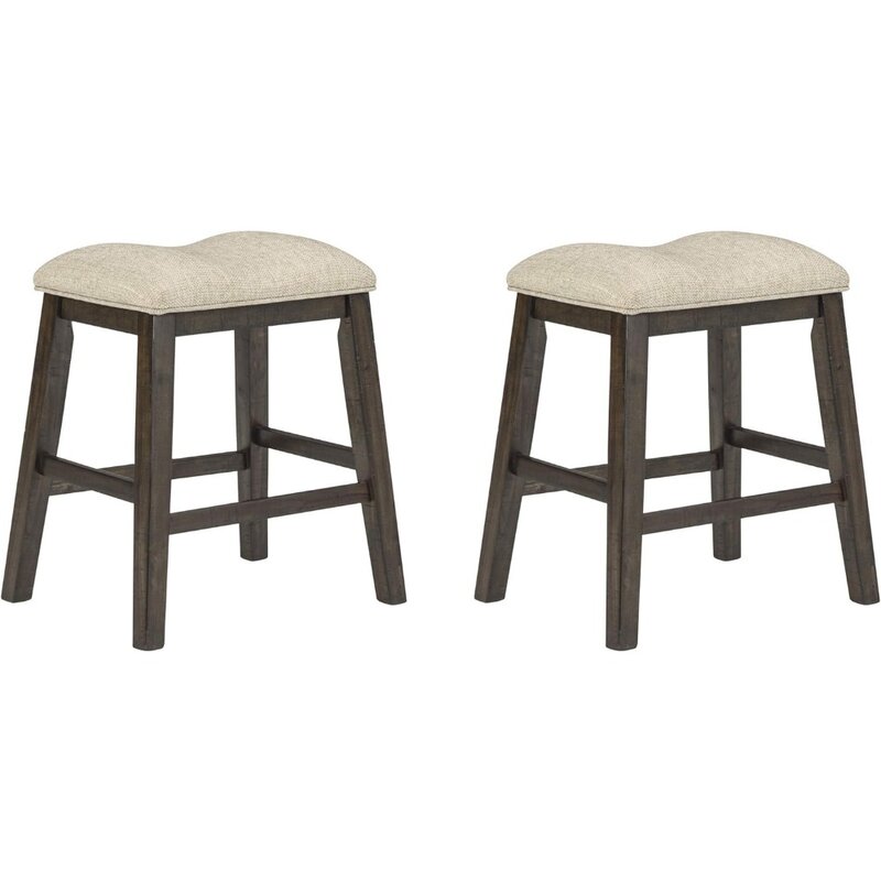 Design by Ashley Caitbrook Rustic 24.4" Counter Height Upholstered Barstool, 2 Count, Gray