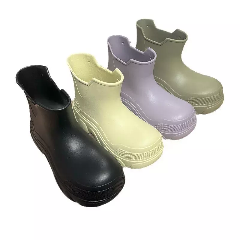 Bottes de pluie coordonnantes à tube moyen pour femmes, bottes de pluie imperméables en plastique, chaussures d'extérieur à carreaux, bottes en caoutchouc, chaussures de cuisine